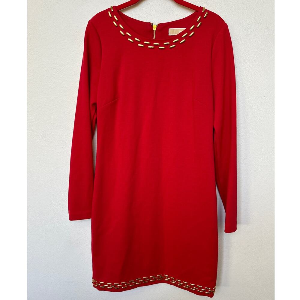 MICHAEL Michael Kors Long Sleeve Ponte Knit Embellished Red Dress Stretch Sz 6